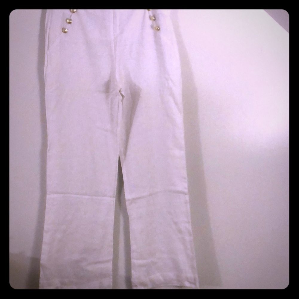 14 White Linen-like Sailor High Waist Pant